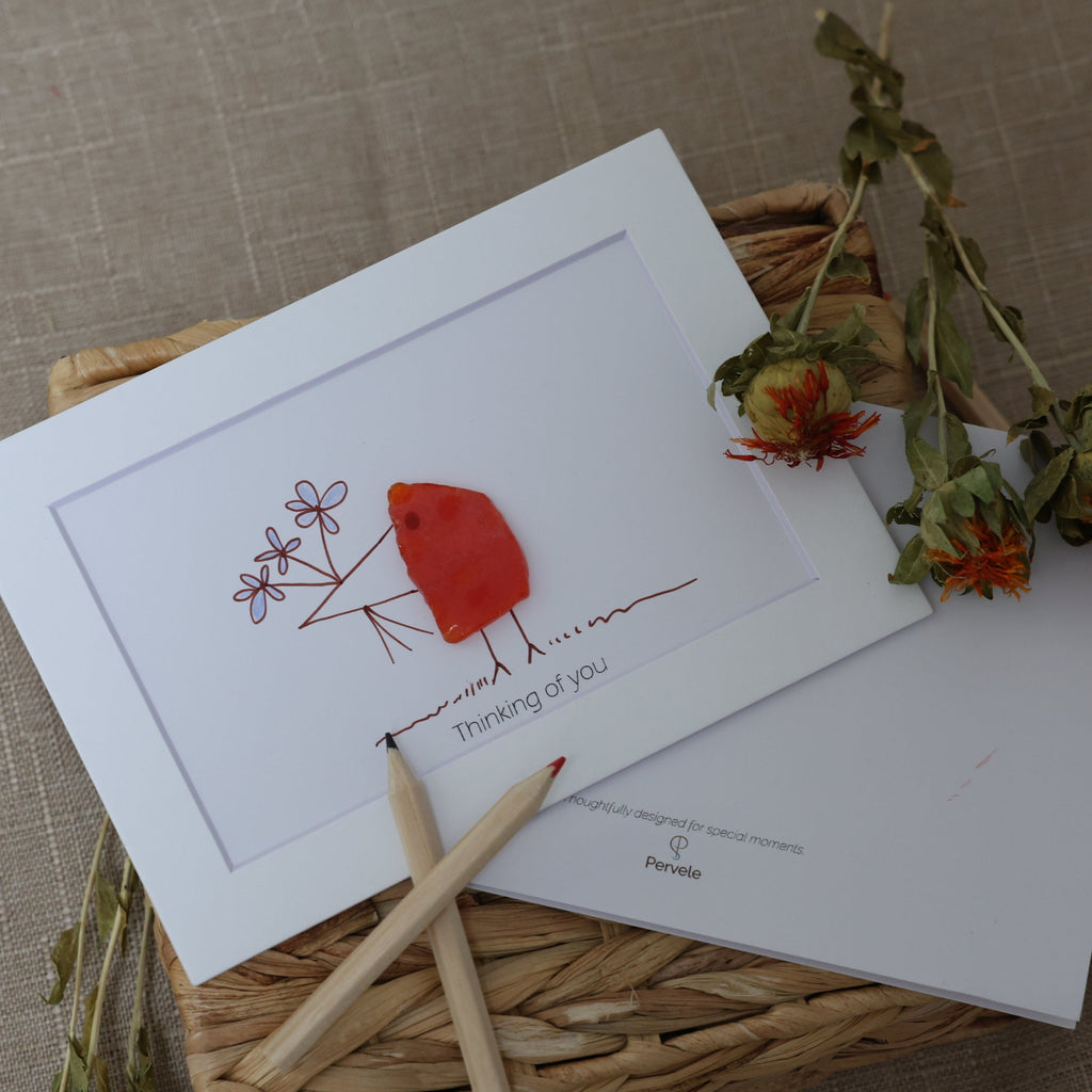 Sea Glass Bird "Thinking of You" Greeting Card