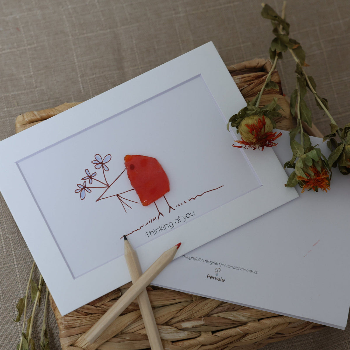 Sea Glass Bird "Thinking of You" Greeting Card