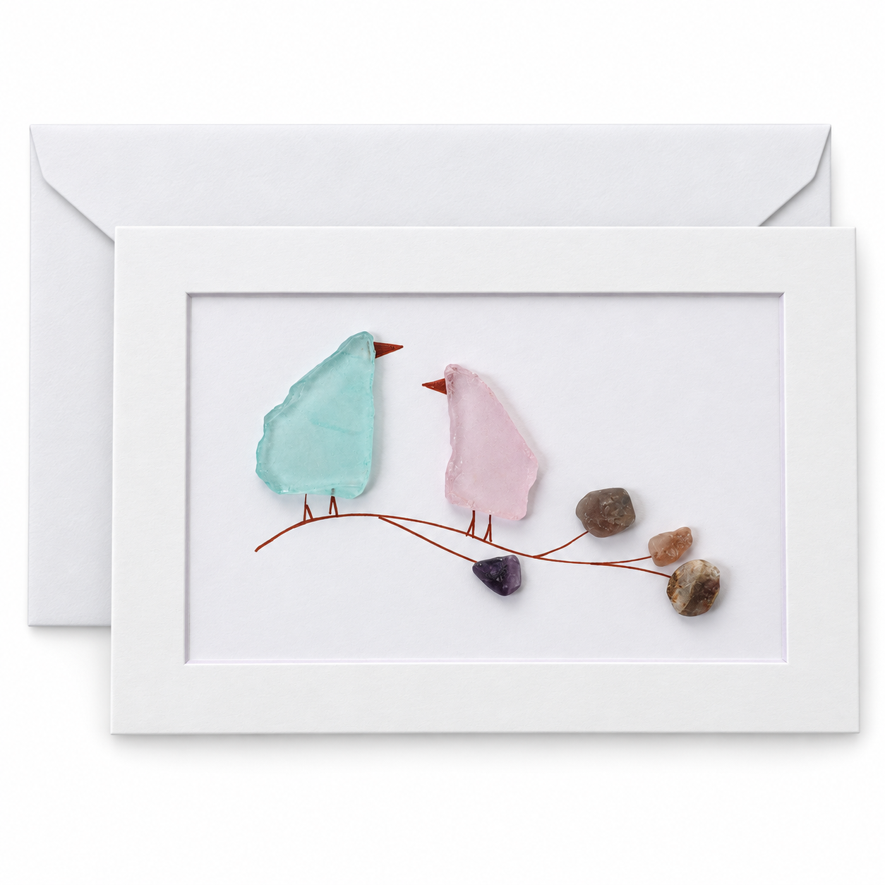 Sea Glass Birds on Branch Greeting Card