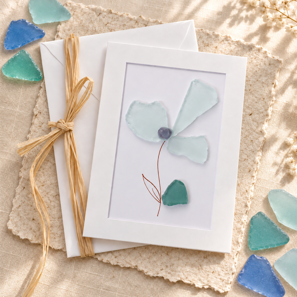 Large Sea Glass Stem Flower Greeting Card