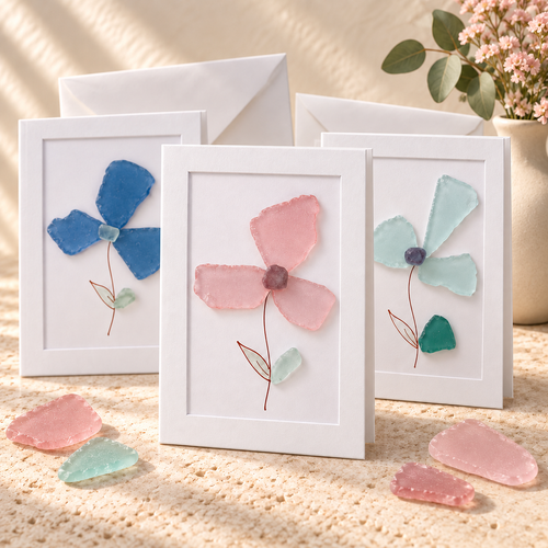 Large Sea Glass Stem Flower Greeting Card