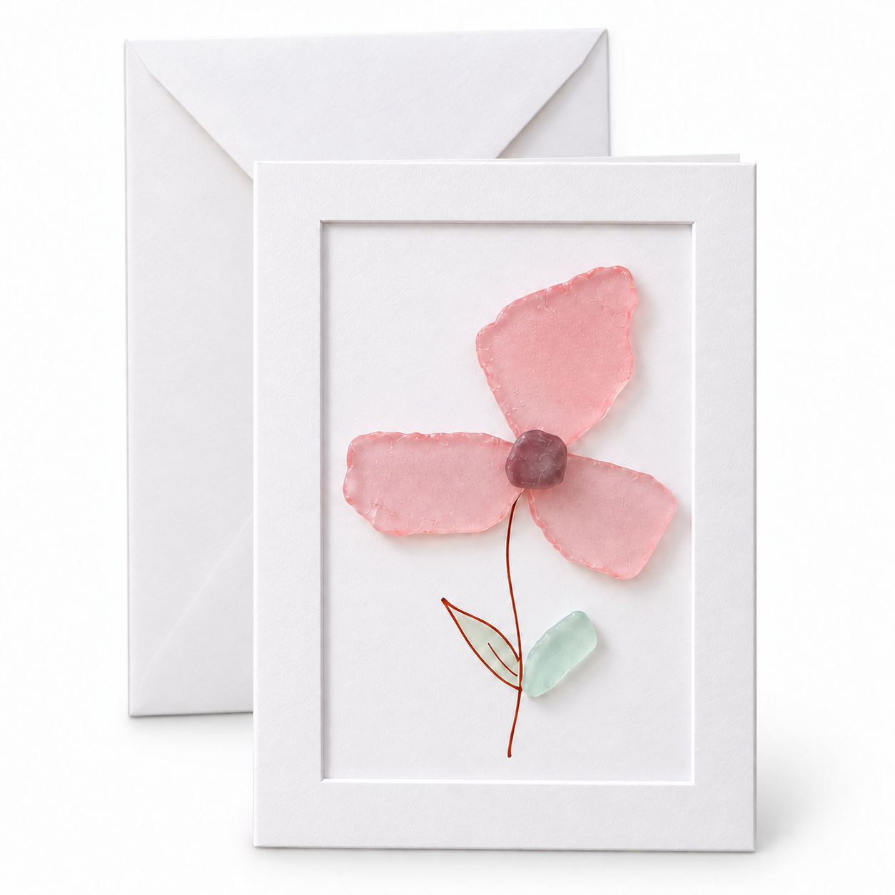 Large Sea Glass Stem Flower Greeting Card