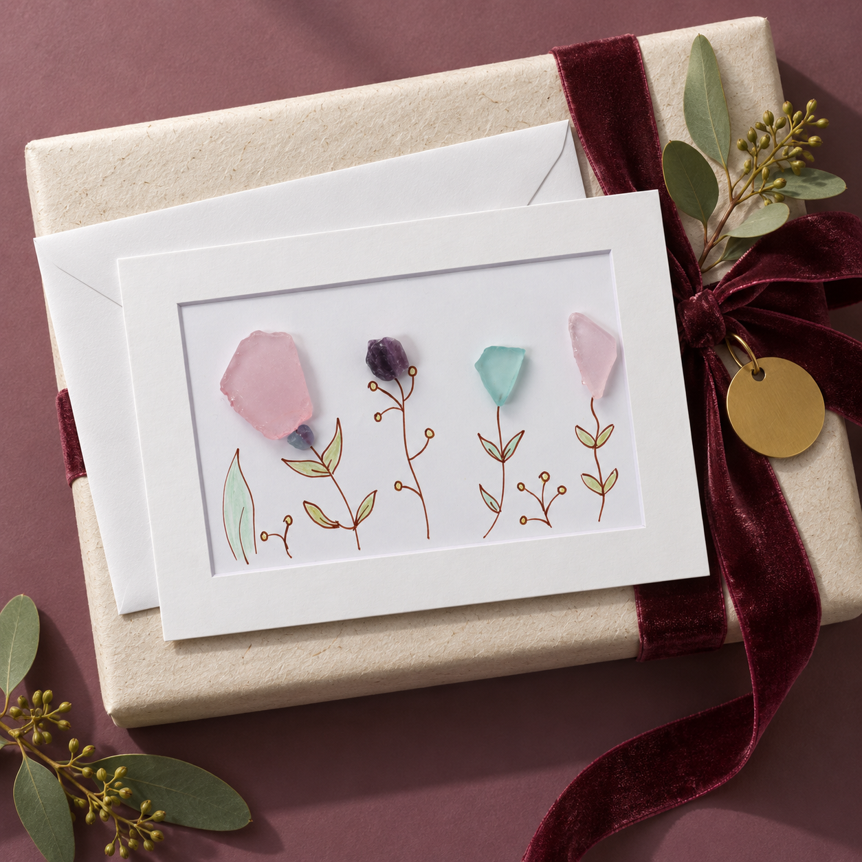 Sea Glass Stem Flowers Greeting Card