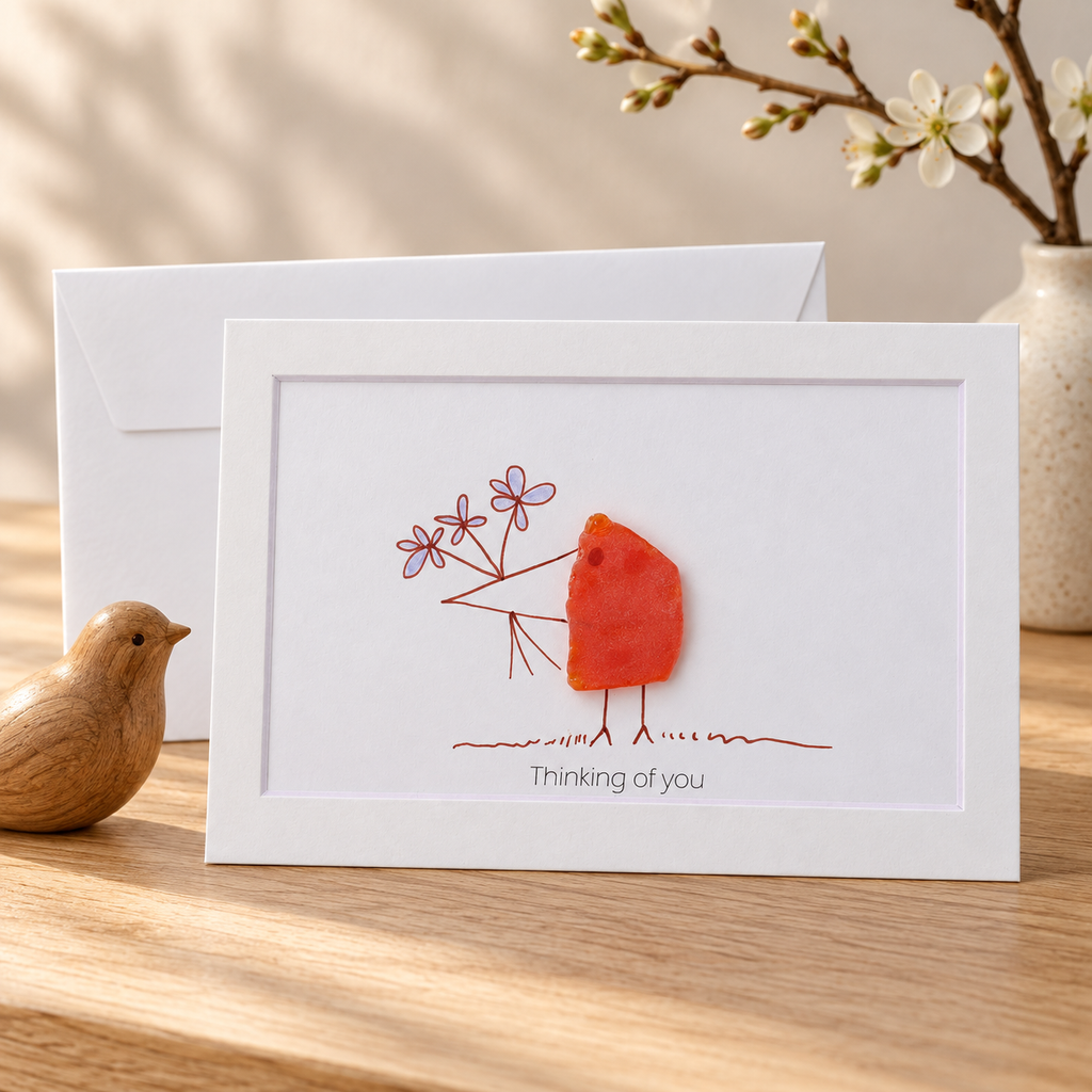 Sea Glass Bird "Thinking of You" Greeting Card