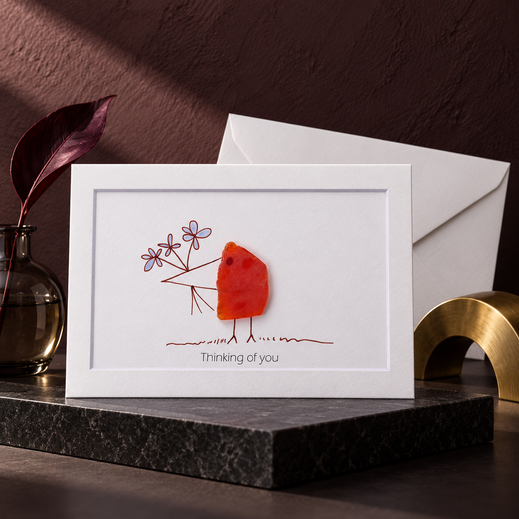 Sea Glass Bird "Thinking of You" Greeting Card