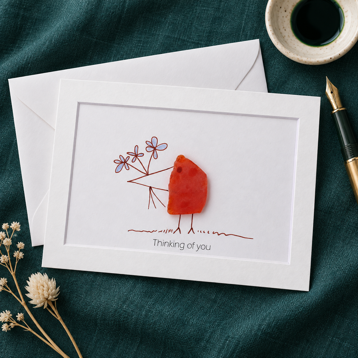 Sea Glass Bird "Thinking of You" Greeting Card