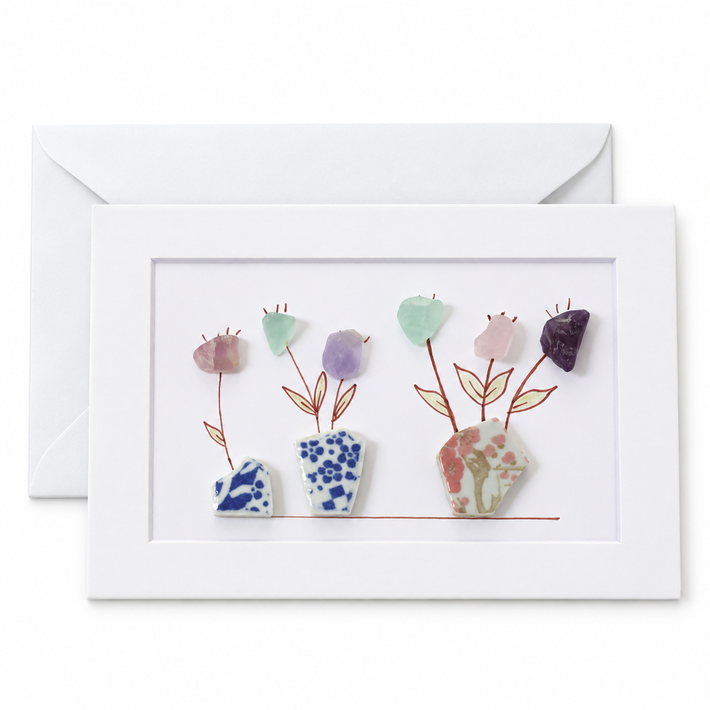 Sea Glass Vase Flowers Greeting Card