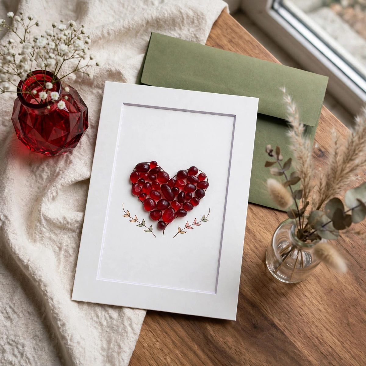 Sea Glass Red Filled Heart Greeting Card