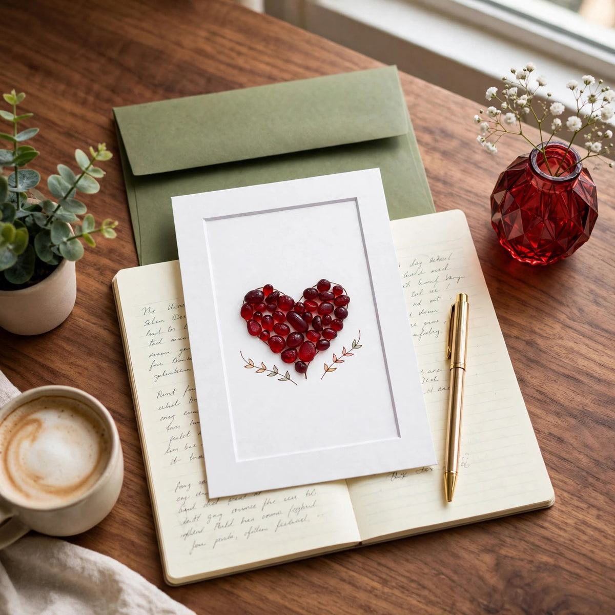Sea Glass Red Filled Heart Greeting Card