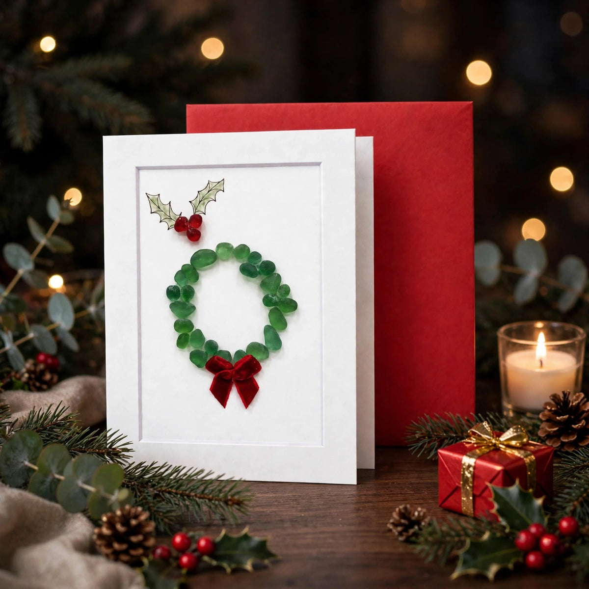 Sea Glass Christmas Wreath Greeting Card