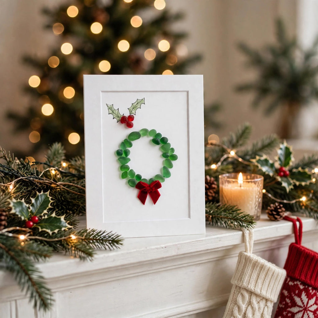 Sea Glass Christmas Wreath Greeting Card