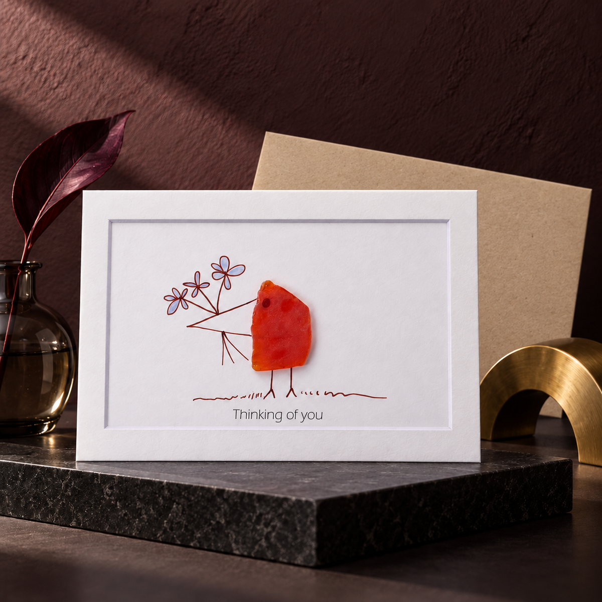 Sea Glass Bird "Thinking of You" Greeting Card
