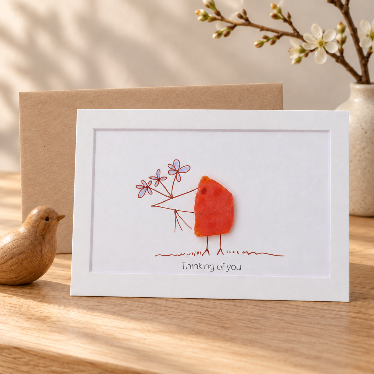 Sea Glass Bird "Thinking of You" Greeting Card