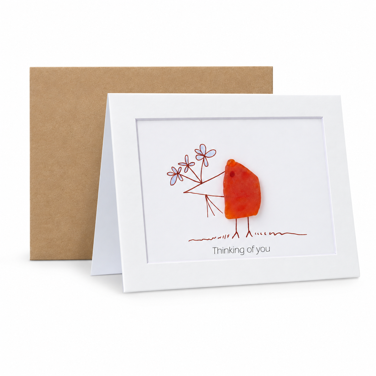 Sea Glass Bird "Thinking of You" Greeting Card