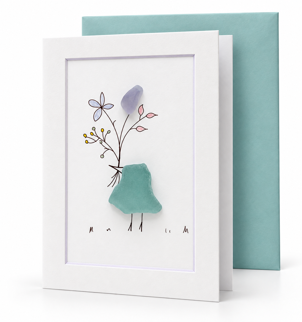 Sea Glass Bird Flower Wishes Greeting Card