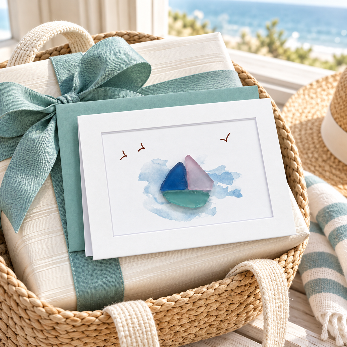 Sea Glass Boat Greeting Card
