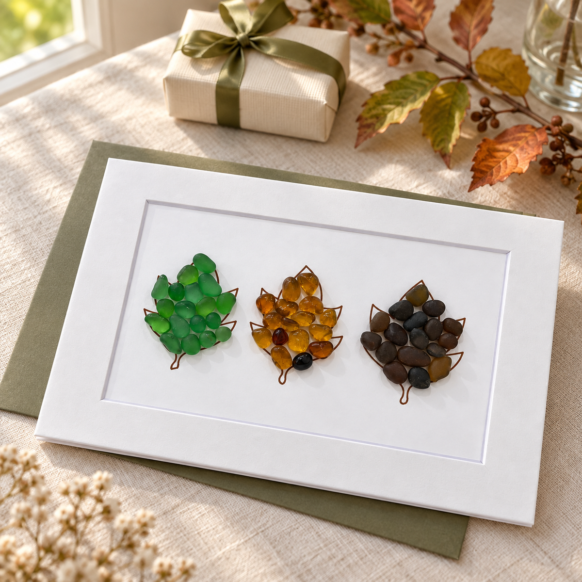 Sea Glass Fall leaves Greeting Card