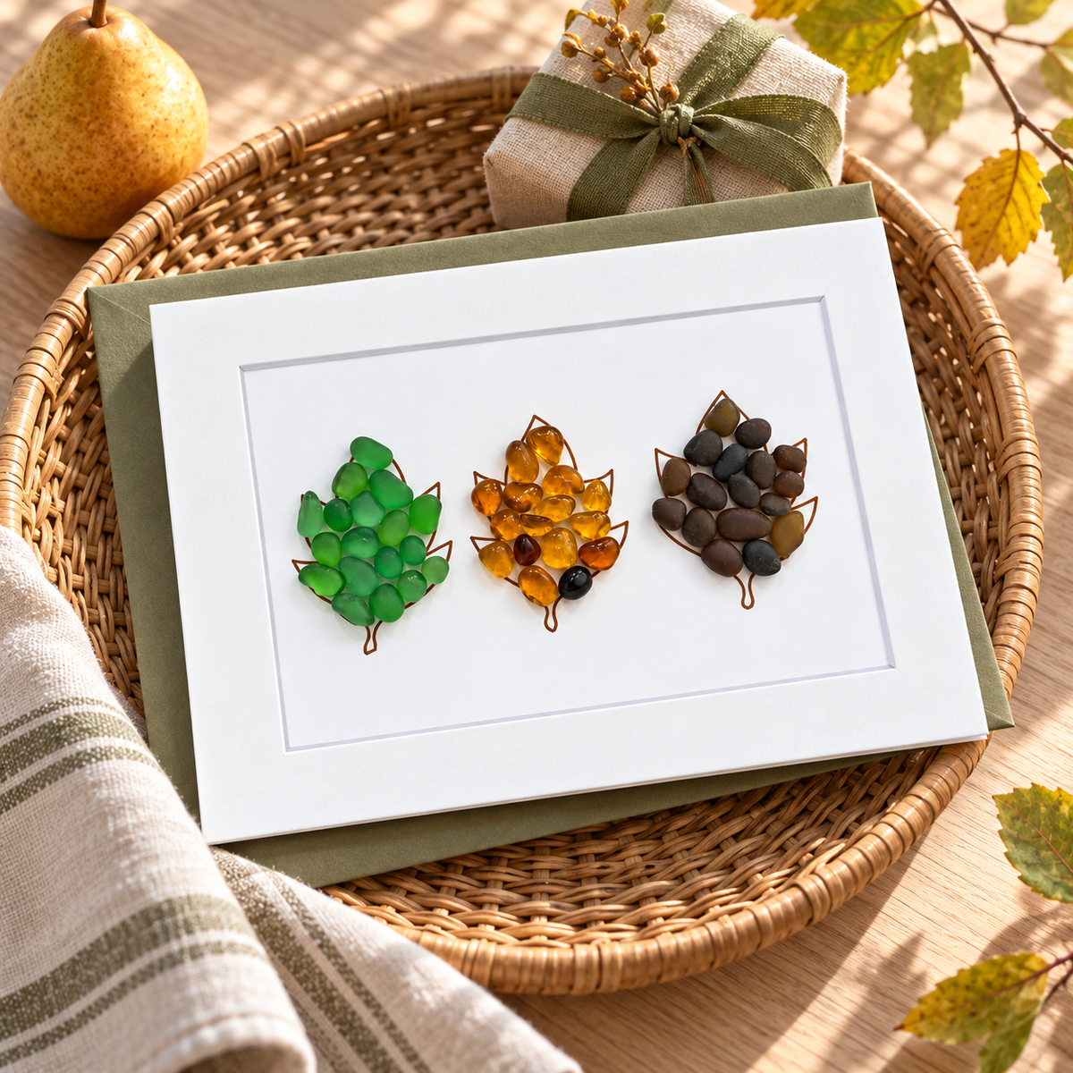 Sea Glass Fall leaves Greeting Card