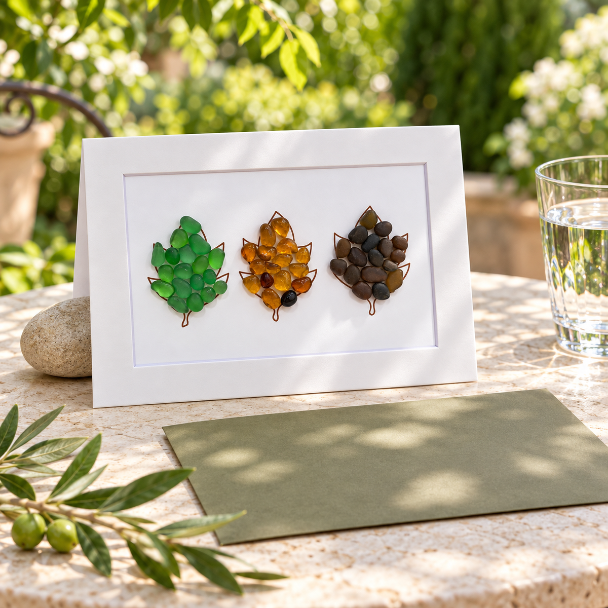Sea Glass Fall leaves Greeting Card