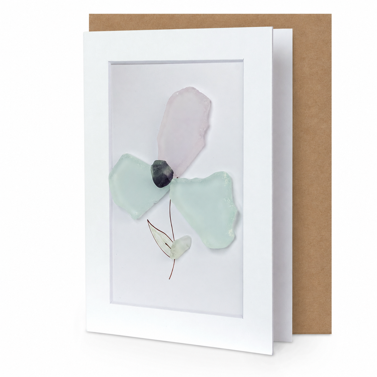 Large Sea Glass Stem Flower Greeting Card
