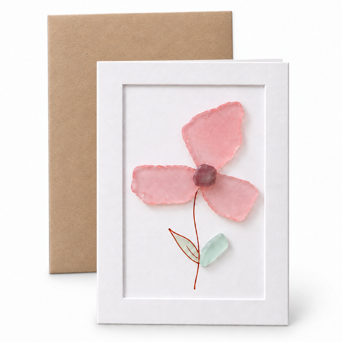 Large Sea Glass Stem Flower Greeting Card