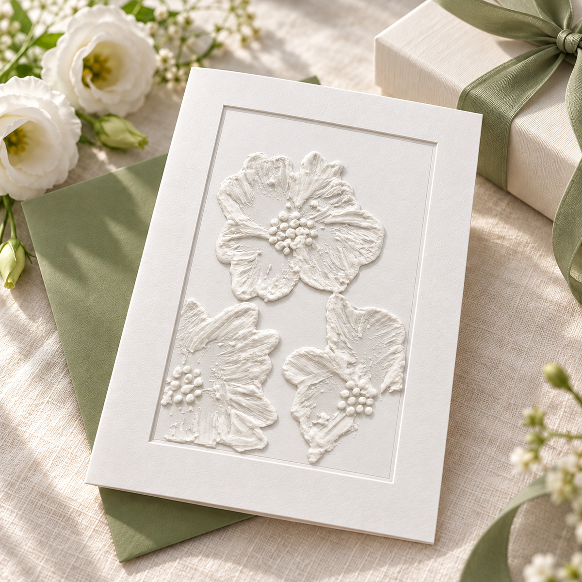 Sea Glass Textured Floral Painting Greeting Card