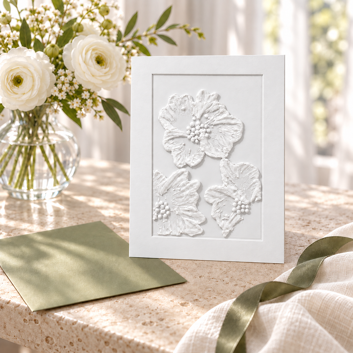 Sea Glass Textured Floral Painting Greeting Card