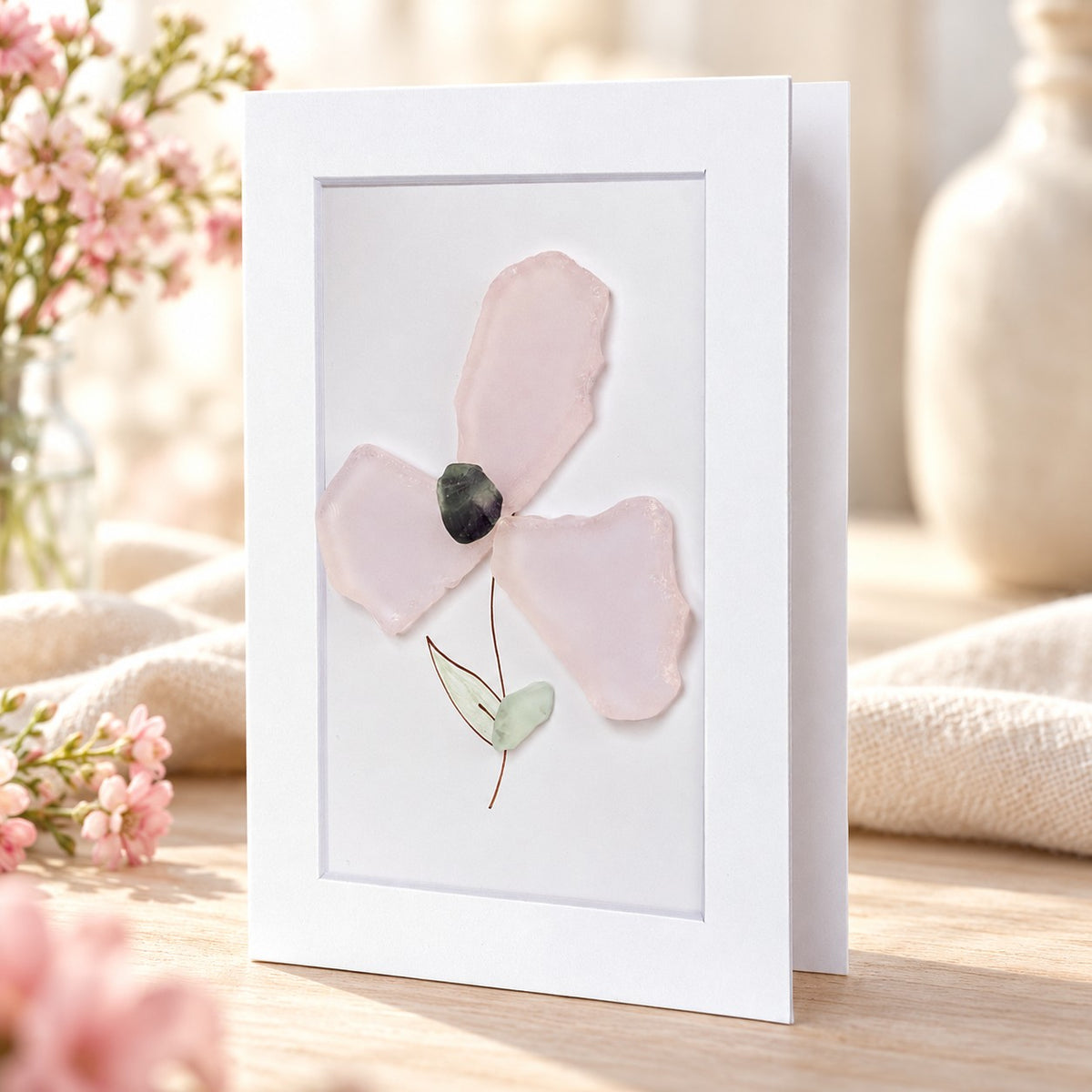 Large Sea Glass Stem Flower Greeting Card