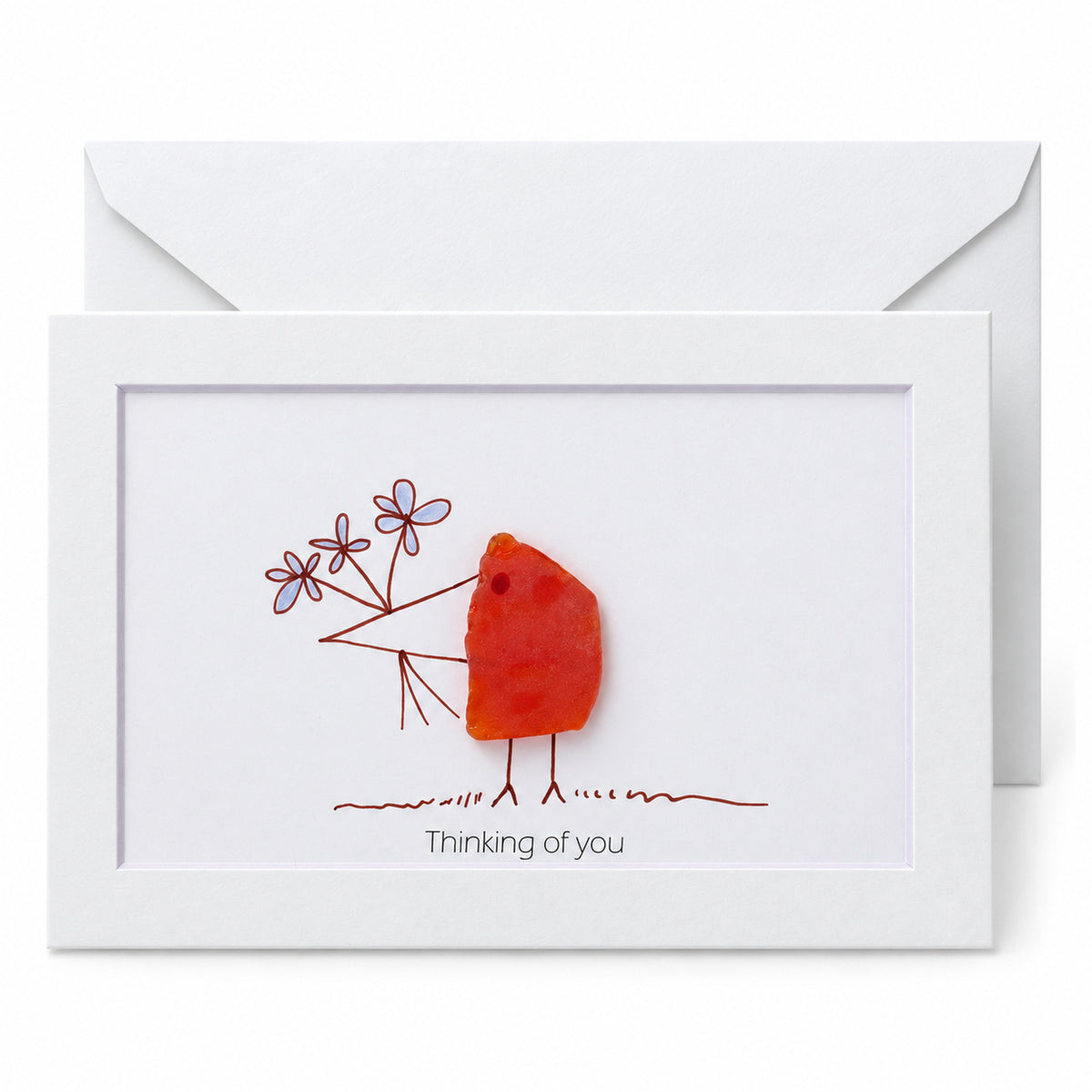 Sea Glass Bird "Thinking of You" Greeting Card